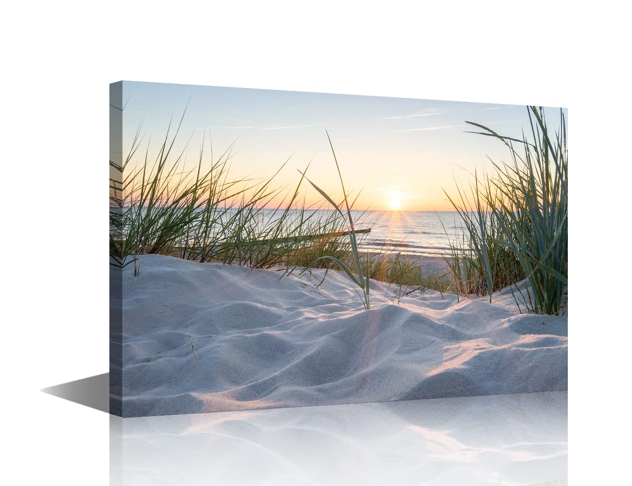 Sandy Beach Seascape Canvas Wall Art Sunset at the Baltic Sea Artwork with Weeds Ocean Nature Landscape for Bedroom Wall Decor for Living Room Hang Pictures Wall Artwork 16x24in — image 1