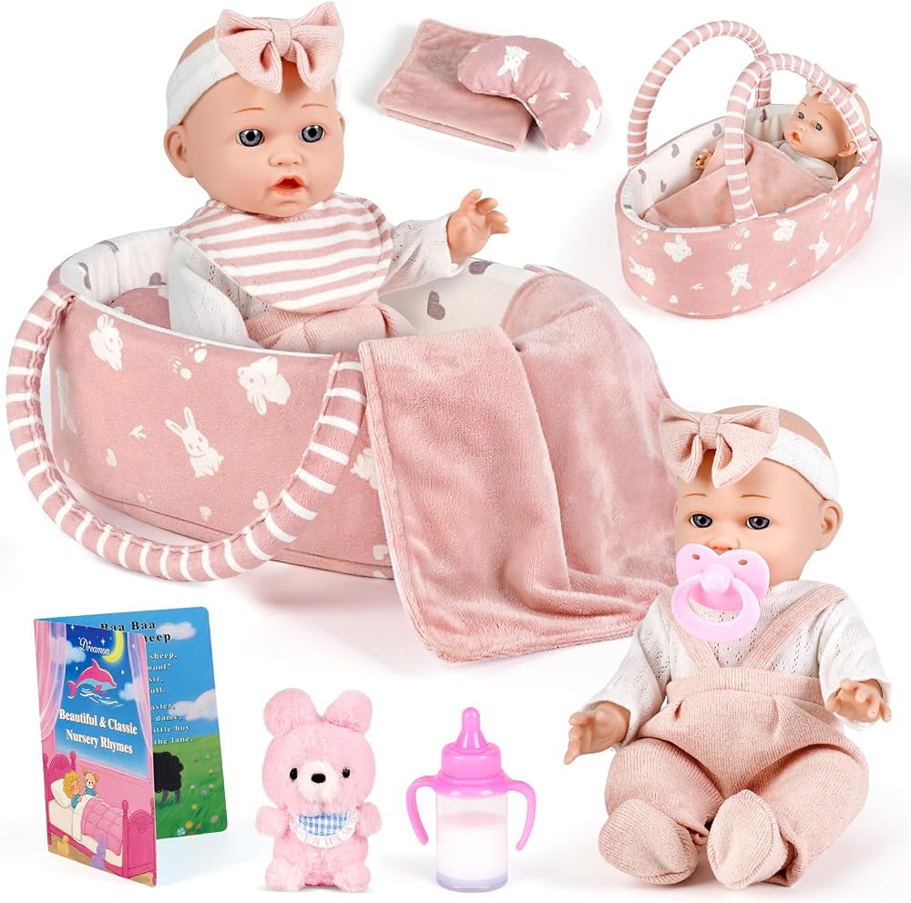 Dreamon 12 Inch Baby Doll with Carry Cot 11 PCS Accessories Set