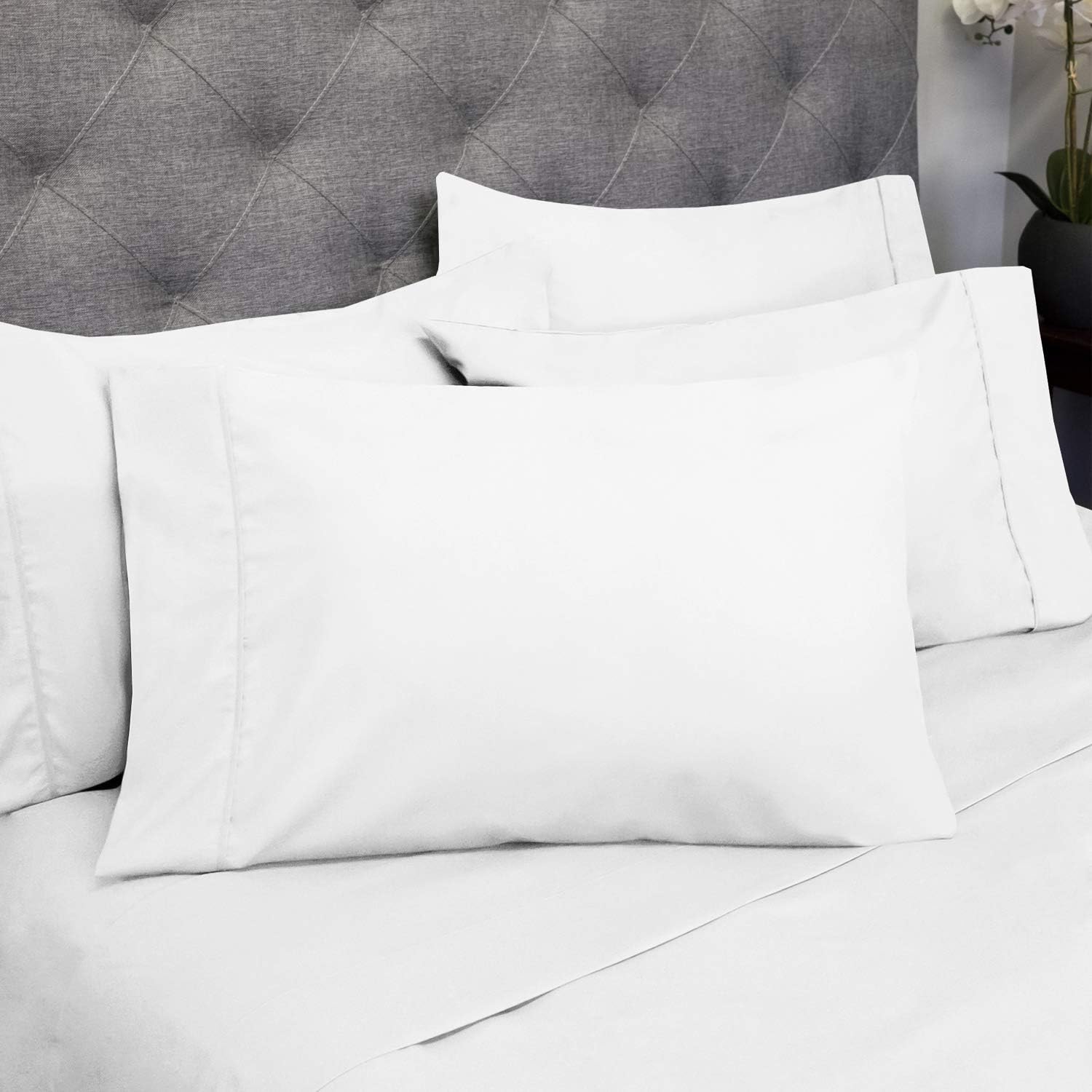 Sweet Home Collection Queen Sheets-6 Piece 1500 Thread Count Fine Brushed Microfiber Deep Pocket Set-EXTRA PILLOW CASES, VALUE, White: Home & Kitchen