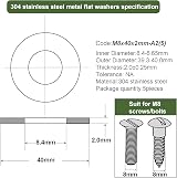AMLOOPH M8 x 40mm Stainless Steel Washer 2mm Thick 304 A2 5 Pack view 2