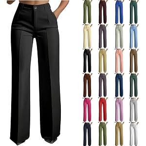 BFAFEN Dress Pants Women High Waisted Dressy Business Casual Straight Wide Leg Work Pants Stretchy Slacks with Pockets
