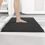 RUN HELIX Non Slip Chenille Bath Mat 40x60cm Dark Grey Absorbent