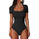 ANRABESS Bodysuits for Women Short Sleeve Scoop Neck Tops 2026 Summer Slim Fit Ribbed Knit Sexy Basic Shirt Fashion Outfits