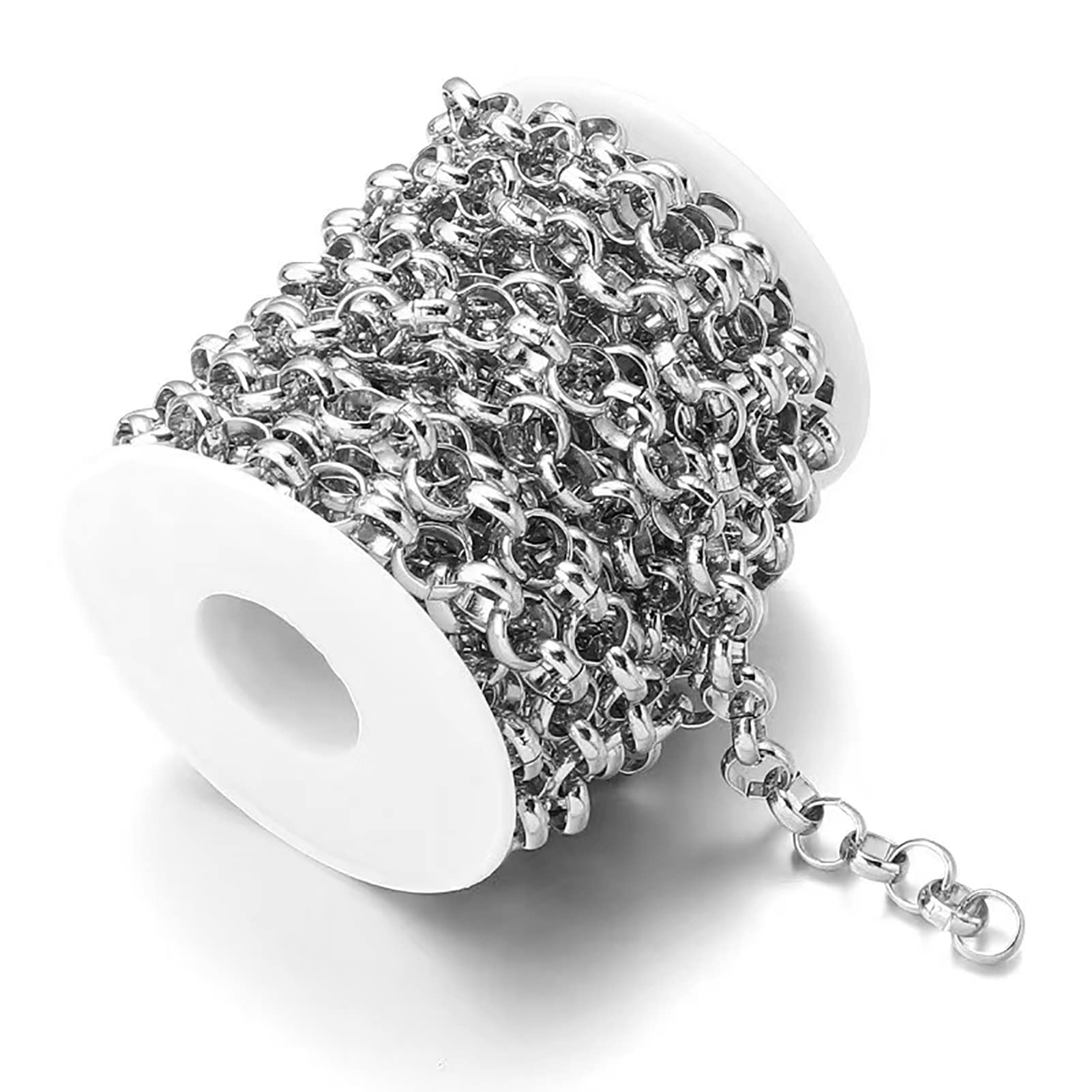 15 Feet Aluminum Curb Cross Chains 10x3.3mm Links Cable O-Shaped Chains Necklace Chain Link Sliver with Spool for DIY Craft Bracelet Jewelry Making