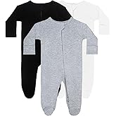 GUISBY Long Sleeve Baby Footed Pajamas with Mittens Cotton Sleepers with Zipper 3-Pack