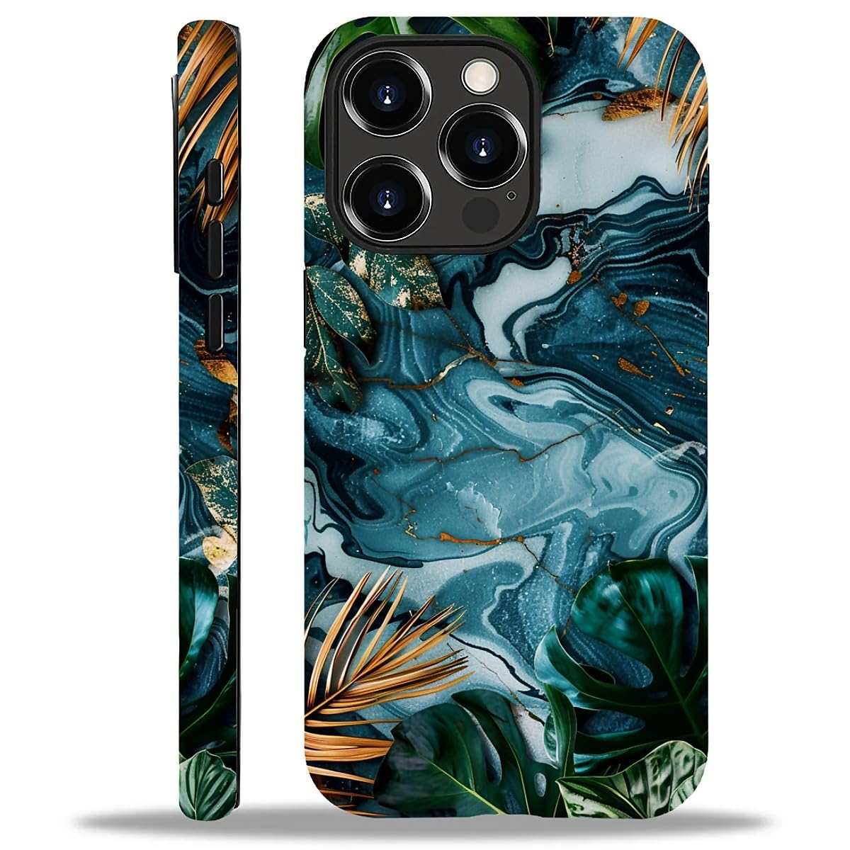Photo 1 of Bvkilrvc for iPhone 13 Pro Max Case, Tropical Leaves Marble Pattern Print Matte Phone Case Funny Liquid Silicone Case Impact Resistant Anti-Scratch Shockproof Protective Cover