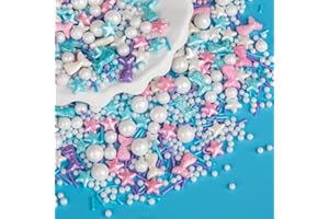Twisweet Mermaid Sprinkles, Edible Pearl Stars Sprinkles for Cake Decorating, Mix Baking Candy, Ocean Theme Cake Topper Cupcake Cookie Ice Cream Decorations, Birthday Children's Summer Party Supplies (130g/4.58oz)