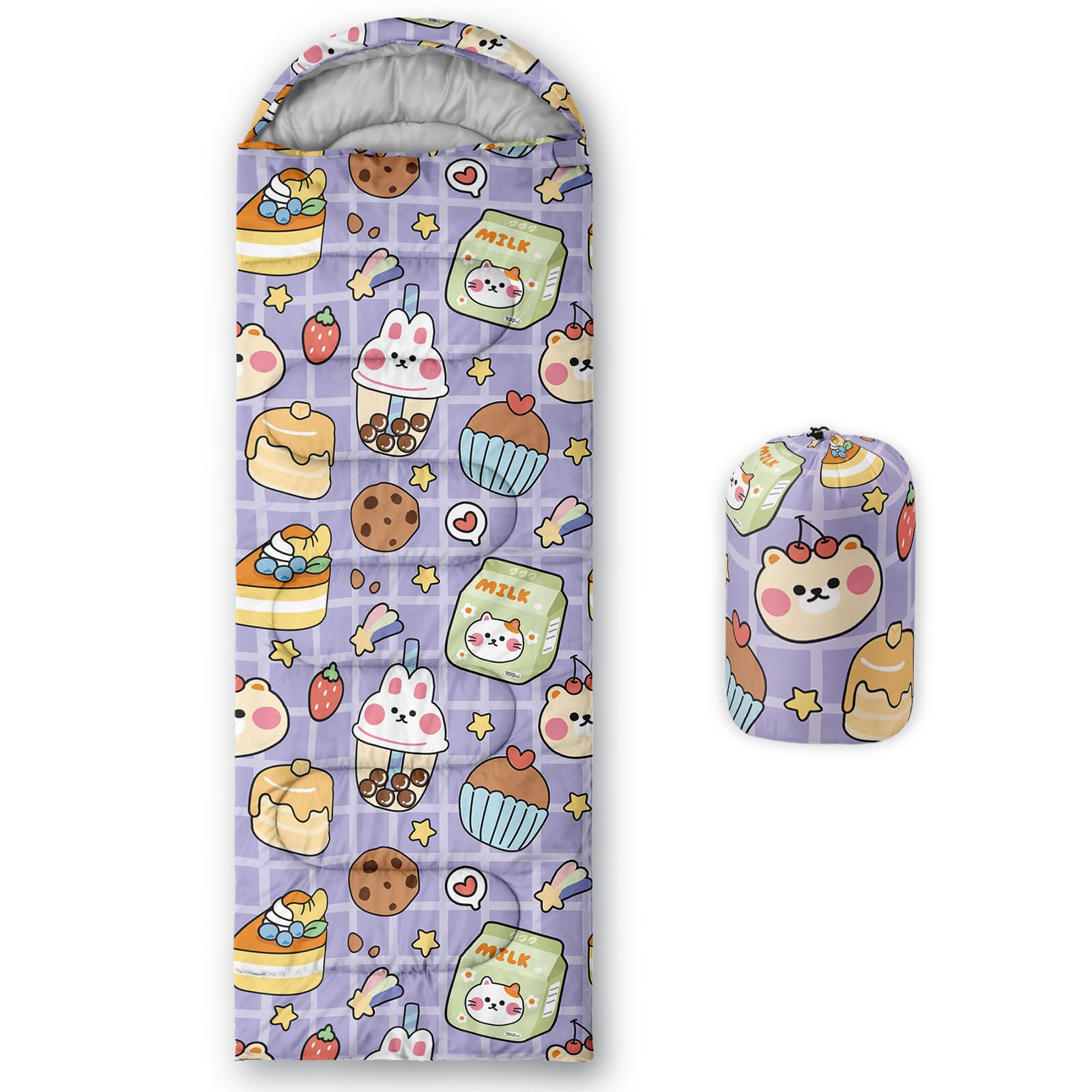 Photo 1 of QOOMO Kawaii Bear Printed Camping Sleeping Bags,3 Season Warm & Cool Weather,Lightweight,Waterproof Sleeping Bags for Adults Kids Girls,Traveling,and Outdoors,Camping Gear Equipment,31x90inch