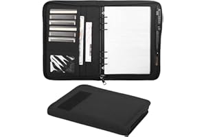 Kosibate Tactical Notebook Padfolio Ring Binder with 80 Sheets, Tactical Binder Zippered for Folders, Cards Refillable 6-Ring Notepad,Army Military Waterproof Notebook Cover(Black,7.3"x10.1")