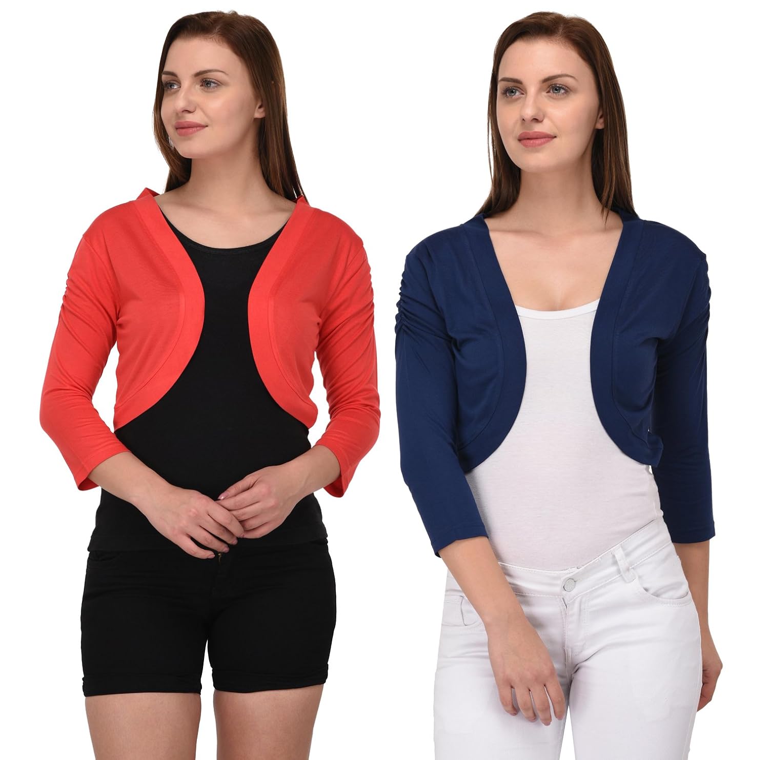 espresso women's 3/4th sleeve stylish shrug open cardigan - pack of 2