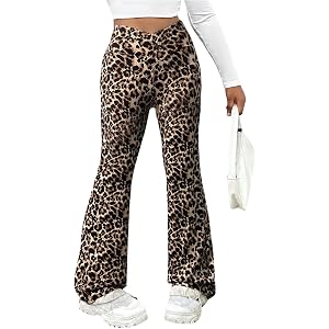 WDIRARA Girl's Leopard Flared Pants Crossover High Waisted Leggings Bootcut Pants