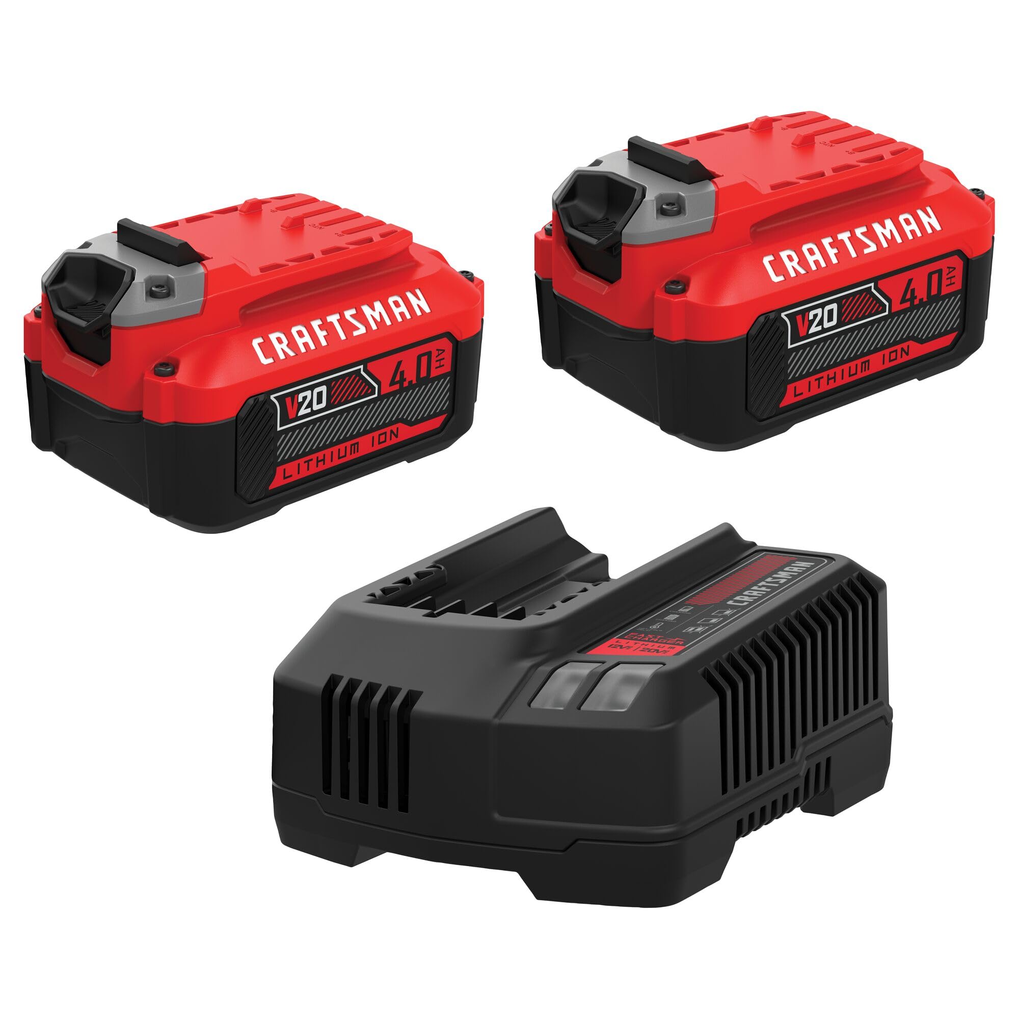 Photo 1 of CRAFTSMAN 20V Power Tool Battery 2-Pack, Lithium-ion with Charger (CMCB204-2CK)