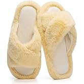 Tunmigame Women's Fuzzy Slippers Cross Band Slippers for Women House Shoes for Women Memory Foam Open Toe Quiet