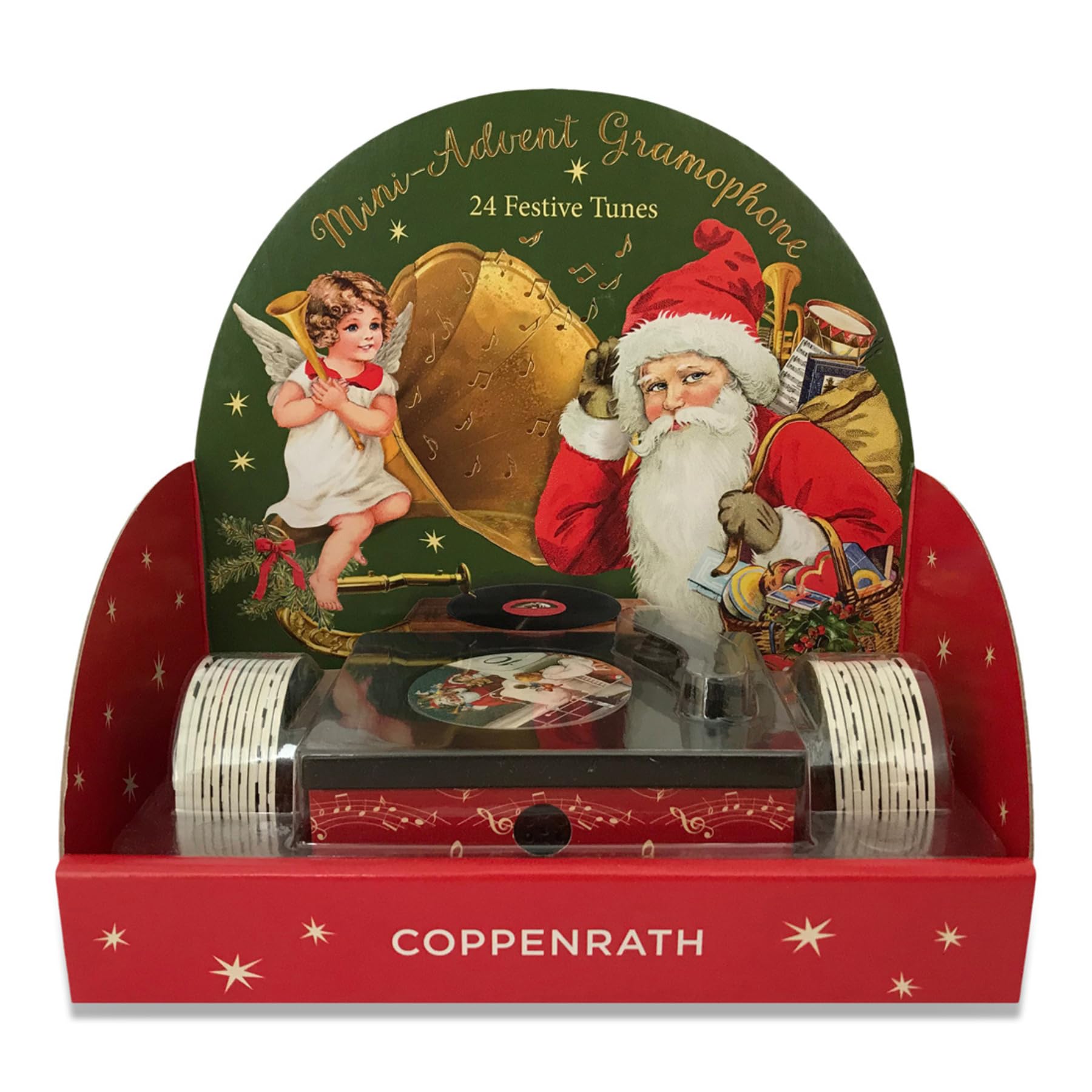 Christmas Advent Calendar Musical Gramophone - Coppenrath Vintage Design - 24 Mini Vinyl Records Christmas Songs - Premium German Quality