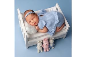 M&G HOUSE Newborn Photography Props Wooden Bed - Baby Photoshoot Props Doll White Wood Mini Bed for Photography Baby Make The Old Style Photography Props Baby Photo Studio Props