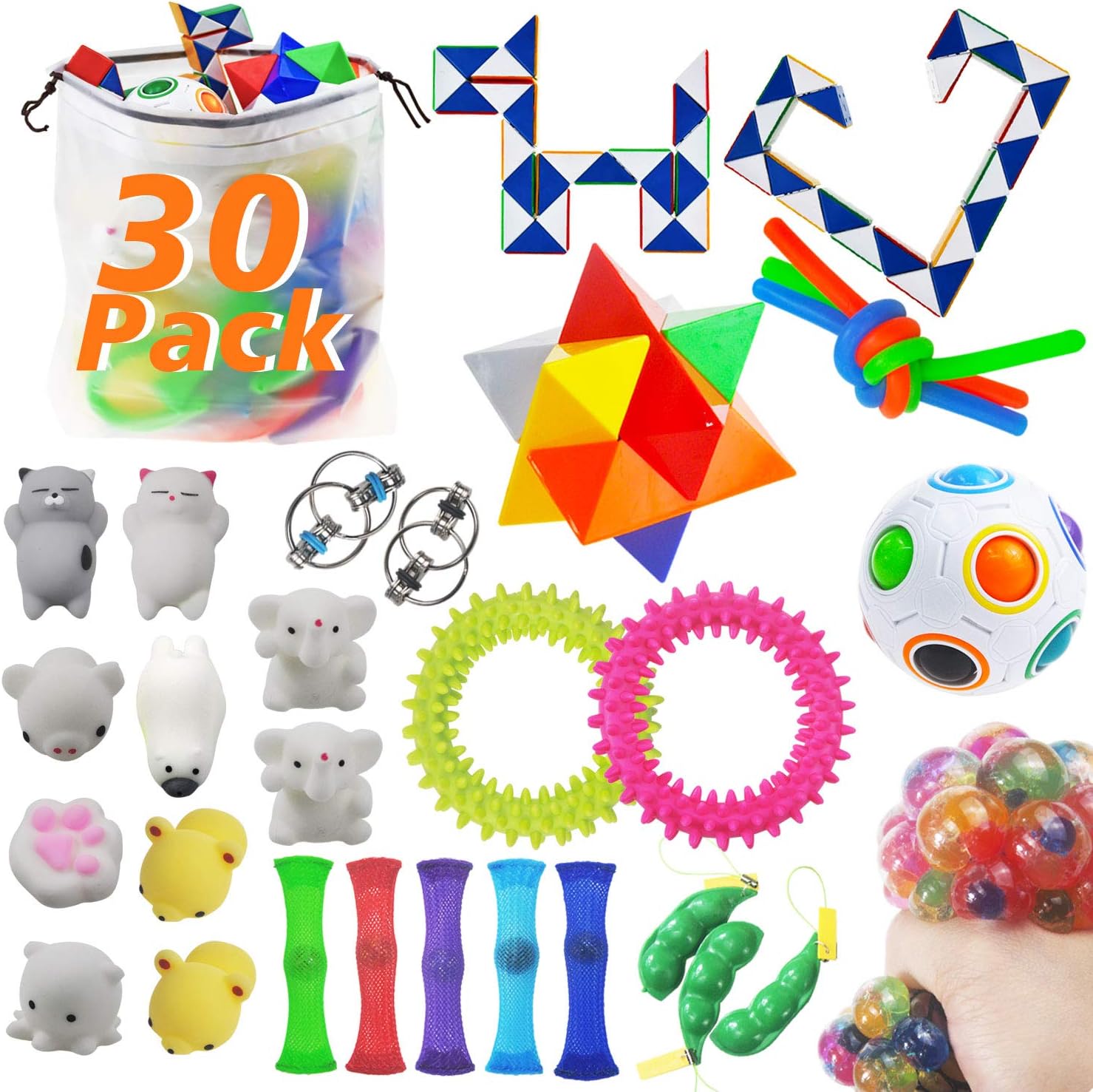 30 Pack Sensory Toys Set, Bundle Stress Relief Hand Fidget Toys for Kids and Adults, Special Toys Assortment for Birthday Party Favors, Classroom Rewards Prizes, Carnival, Goodie Bag Fillers