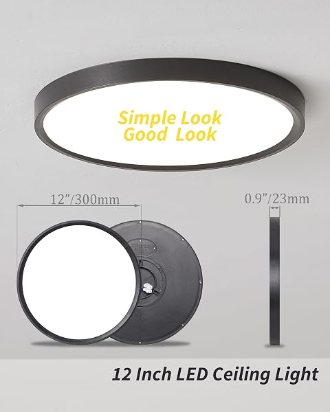 6PACK 12 INCH FLUSH MOUNT CEILING LIGHT, 24W LED CEILING LIGHT, 3000K/4000K/6000K SELECTABLE 2520LM CEILING LIGHTS, SUPER SLIM LED LIGHT FIXTURE FOR BEDROOM KITCHEN LIVING DINING ROOM OFFICE (BLACK)