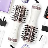 Travel Dual Voltage Hair Dryer Brush 4-IN-1 Portable Mini Hot Air Blow Dryer Straightener & Curler Brush, Titanium Round Blowout Styler Volumizer Tools, 110/240V US/EU/UK Plug for International Travel
