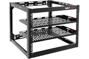 Vivlly Open Frame 10U Rack for Networking, Servers, Audio, and Video Equipment, Heavy Duty 1U Vented Shelves, Wall Mounted Hardware or Floor Standing Support - Improved Design