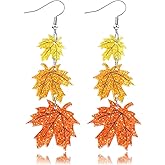 Fall Leaf Earrings for Women Dangle Acrylic Thanksgiving Holiday Outfit Accessories Jewelry Gifts