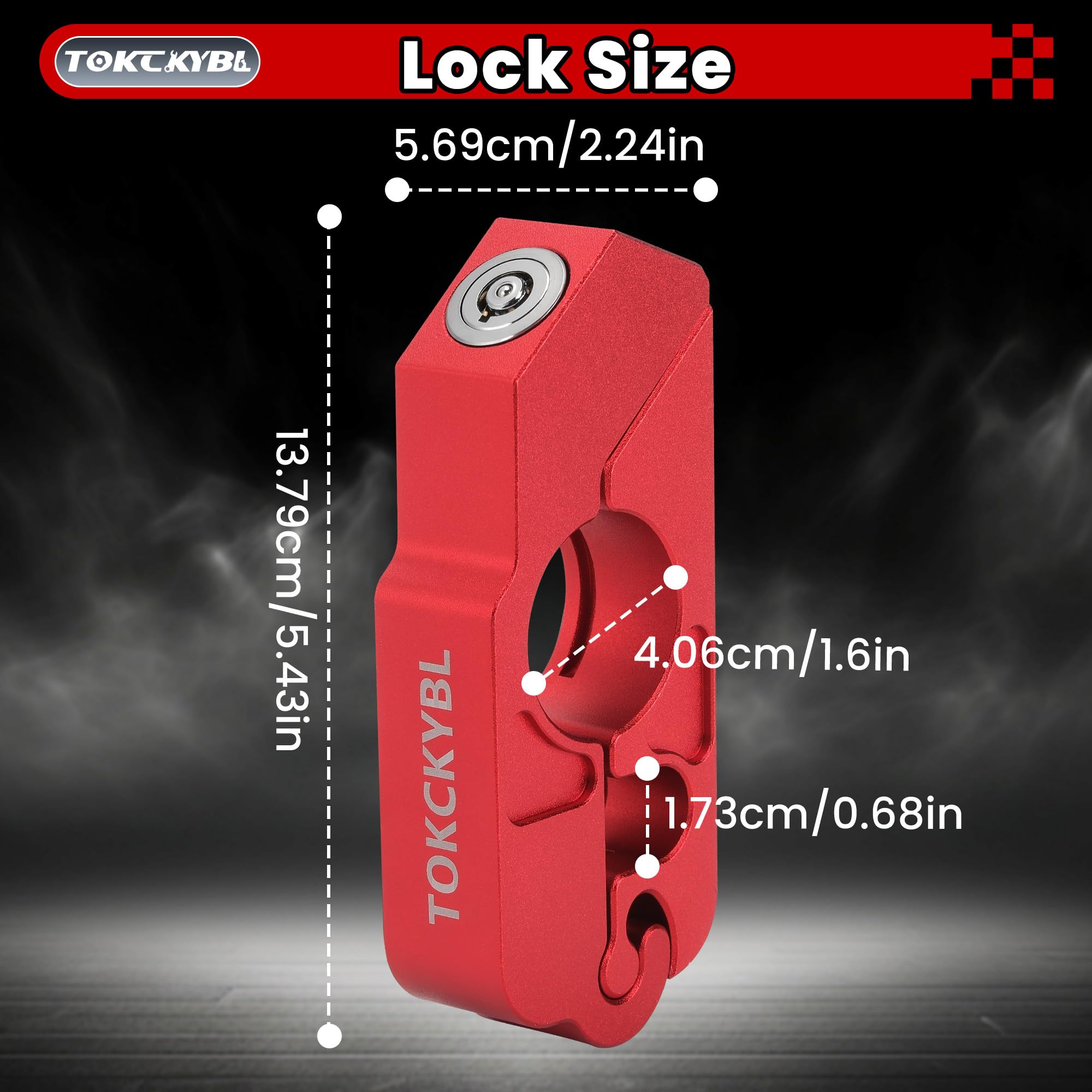 TOKCKYBL Motorcycle Lock, Heavy Duty Anti Theft Helmet, Brake and Handlebar Lock, Universal for Motorcycles, ATVs, Dirt Bikes, Mopeds，Scooters, Red