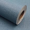 auxua Premium Wall Paper Peel and Stick Modern 17.7" X 196"- Extra Thick, Durable & Luxurious - Navy Blue Textured Grasscloth Peel and Stick Wallpaper for Bathroom, Bedroom, Furniture