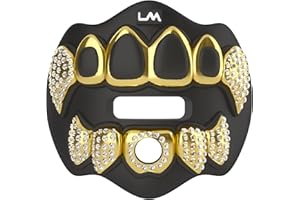 LOUD MOUTH Loudmouth Football Mouth Guard - 3D Chrome Grillz Football Mouthpiece, Fits Adult & Youth, Mouth Guard Accessories (3D Grillz Bling - Chrome Black/Gold)