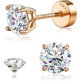 GEMQUEEN Moissanite Earrings 925 Sterling Silver Studs 0.07-3CT | 14K Gold Plated Moissanite Stud Earrings Hypoallergenic for Women Men Trendy, Brilliant Round Cut, D Color VVS1 Clarity