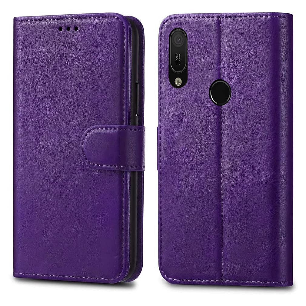 GAPlus Huawei Y6 Y6s / Honor 8A Pro Premium Leather Wallet Case - Flip Cover For 6.09" [Card Holder, Magnetic Closure] (Purple)