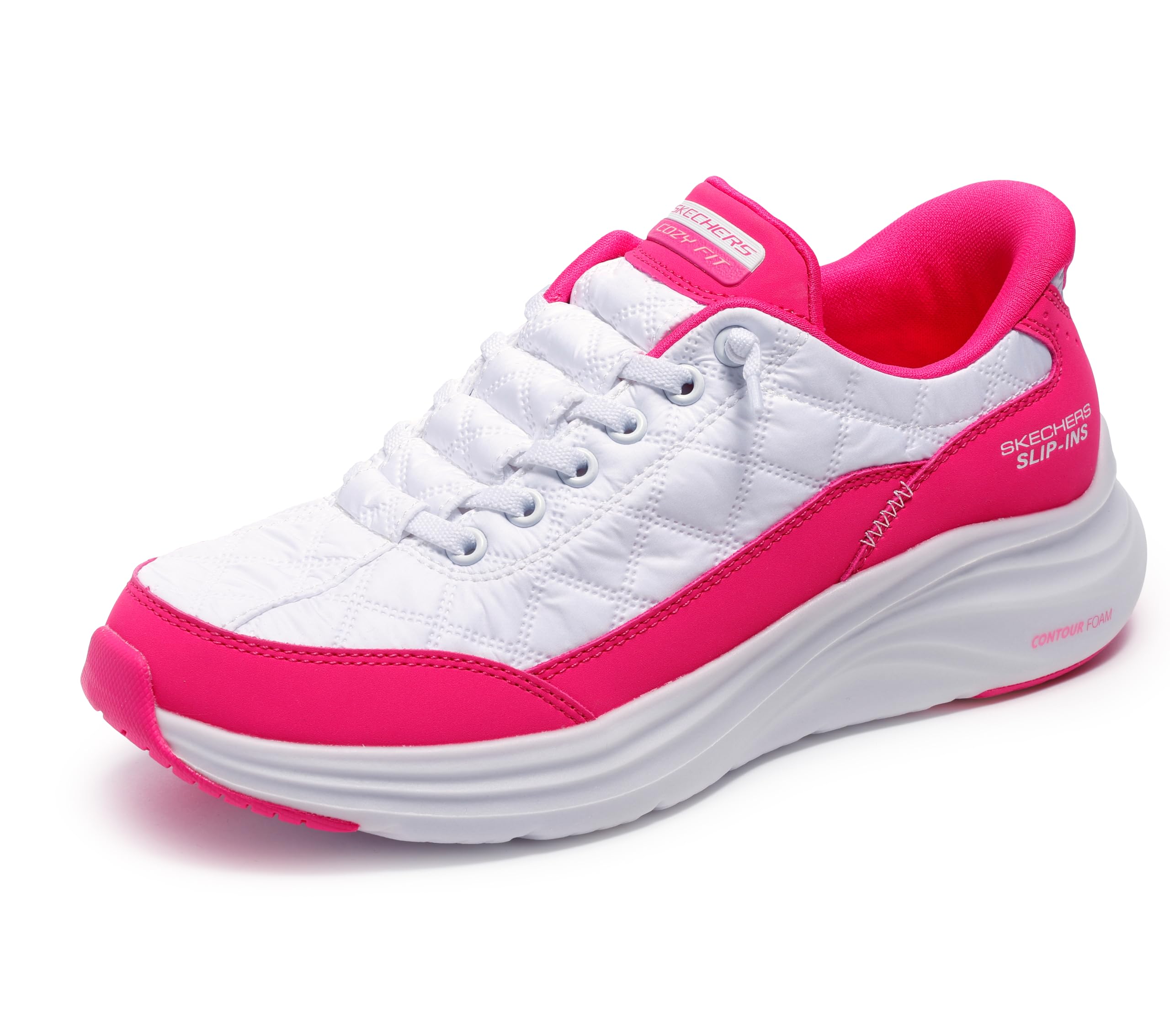 Skechers Women's Contour Foam Hands Free Slip-Ins, White/Hot Pink, 9 Image