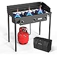 ROVSUN 3 Burner Propane Gas Stove with Carrying Bag, 225,000 BTU Patio Outdoor Camping Burner with Wind Panel & CSA Listed Regulator, Picnic Cooker for Home Patio Cooking Brewing Turkey Frying Canning
