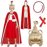 5PCS Christmas Red Costume for Women Adult, Christmas Red Outfit with Wig Cape Red Bow Necklace Xams Cosplay Accessories