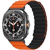 Suphart Magnetic Bands Compatible with Samsung Galaxy Watch Ultra 2/1 Band 47mm for Men Women, Waterproof Silicone Sport Strap with Magnet Compatible with Samsung Watch Ultra, Orange/Black