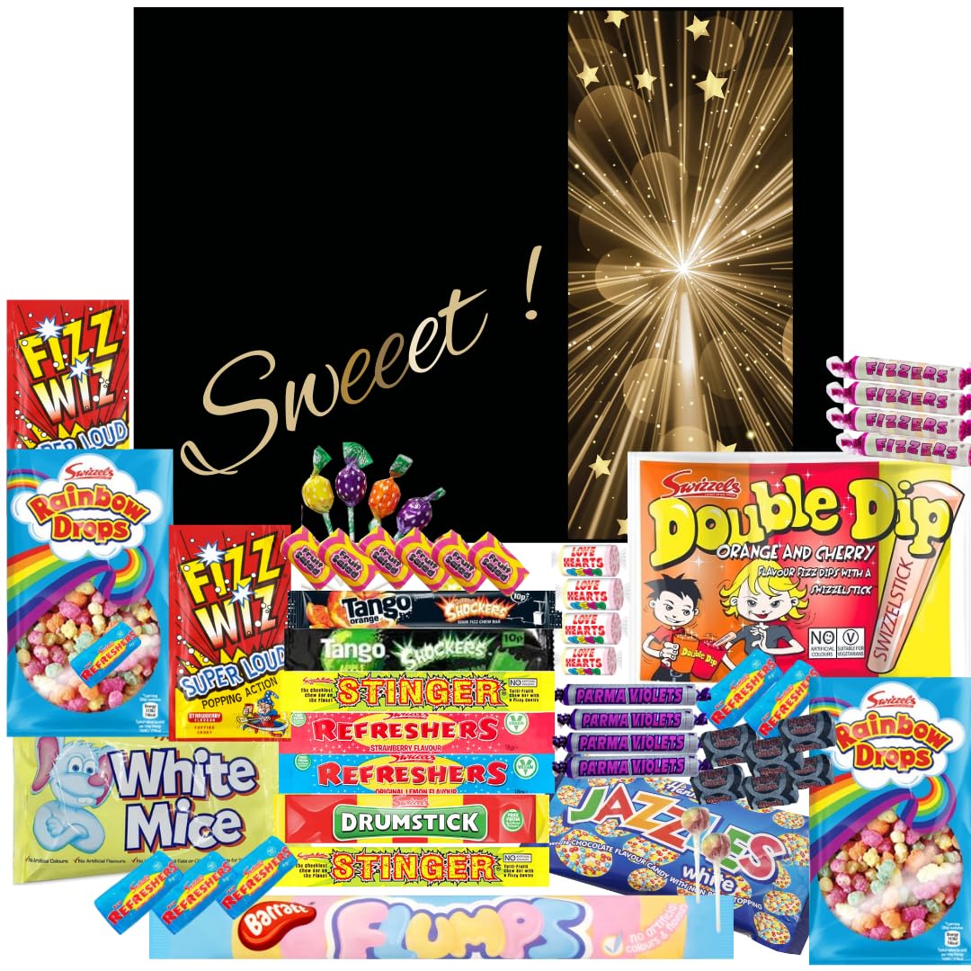 Retro Sweets Gift Box Ultimate Sweet Hamper Selection Box. Packed with a Massive 50 Popular British Sweets! Fantastic Gift Hamper, Sweet Hamper for Adults, Kids Sweets Gift Box (Black and Gold)