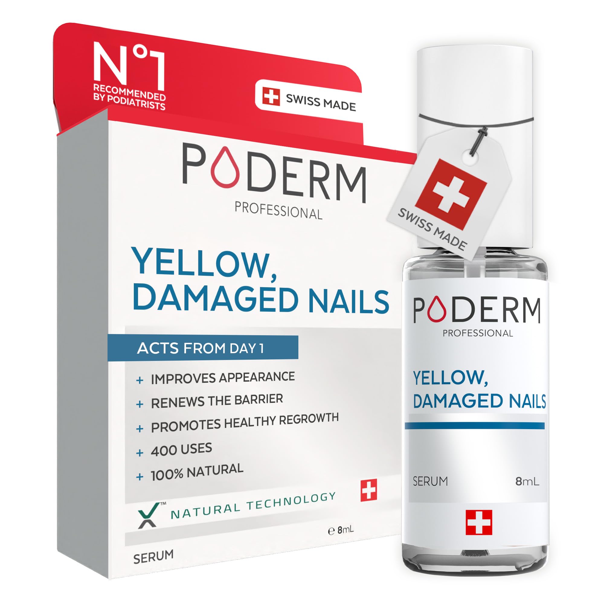 PODERM - Yellow & Damaged Nails - Improves the appearance of the nail - Clarifies, Smooths & Nourishes the nail - 100% Natural Ingredients - Professional hand/foot care | Easy & Fast | Swiss Made