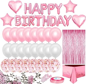 Humairc Decoration Anniversaire Fille Happy Birthday Banniere Nappe Rectangulaire Rose Gold Blanc Ballon Rose Gold 10g Confettis Anniversaire Ballon Anniversaire Rose Gold Femme Cuisine Et Maison Decorations Dwteam In