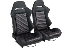 CIWUCSEAT 2 Pieces Universal Racing Seats with Dual Lock Sliders, Black PVC Leather Pink Diamond Stitch, Not Including Seat Bracket