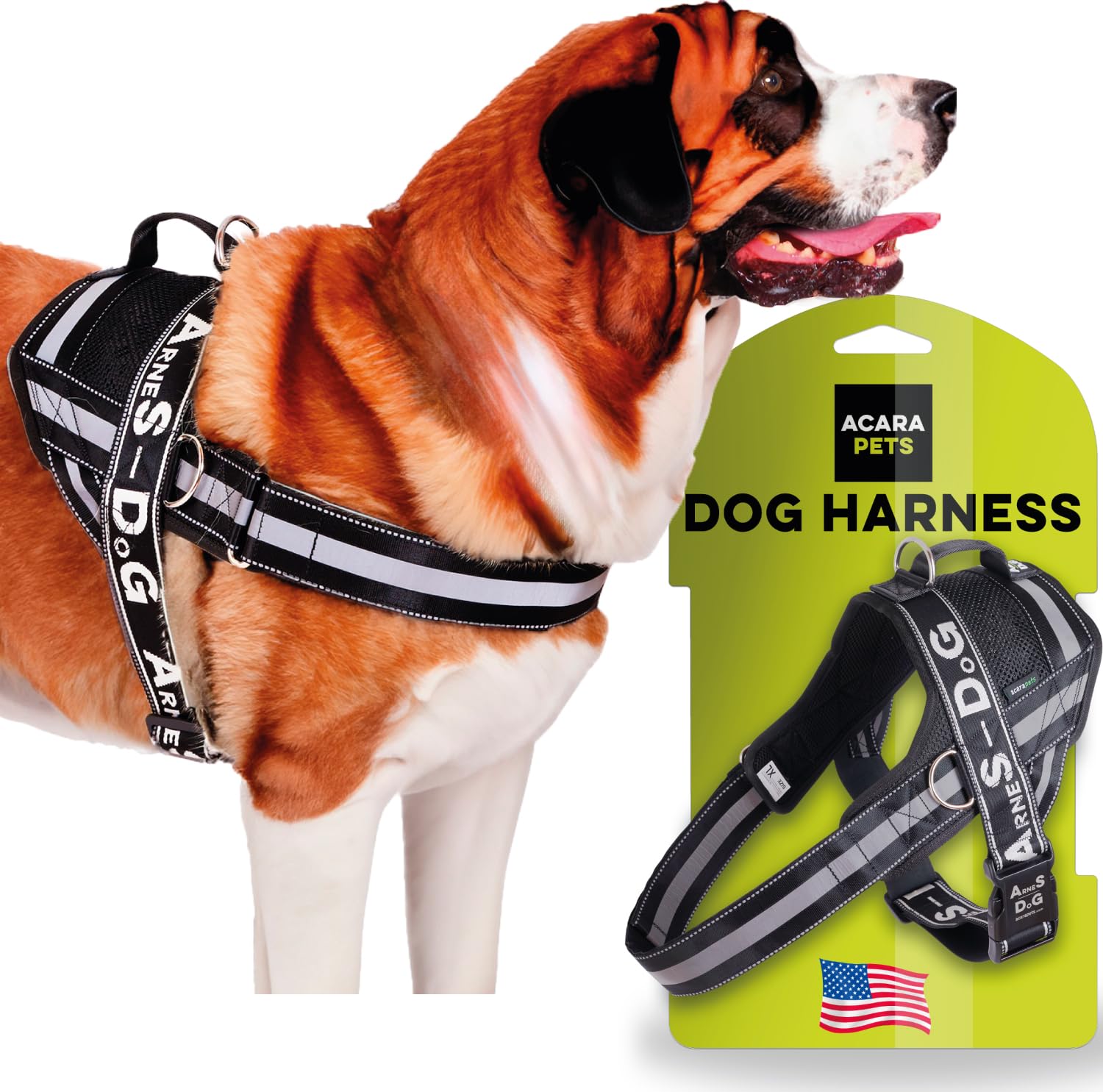 Dog harness with 3 metal ring anchors to hold your dog’s chest or thorax and not suffocate its neck. Attaches easily with a single quick release. (Black, XL)
