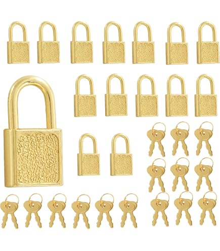 Unlorspy 10 Pcs Gold Mini Padlock with Key, Small Luggage Locks,32