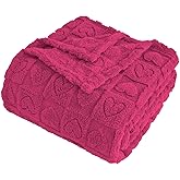 FY FIBER HOUSE Throw Blankets with Heart Checkered,Soft Warm Blankets for Lover Mom Father Friends Gifts,Washable Lightweight Fuzzy Blanket for Couch Sofa Bed All Season(Hot Pink,90"x108")