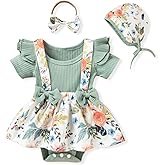Unutiylo Preemie Newborn Baby Girl Clothes Romper Suspender Dress Summer Outfits Ruffle Short Sleeve Set