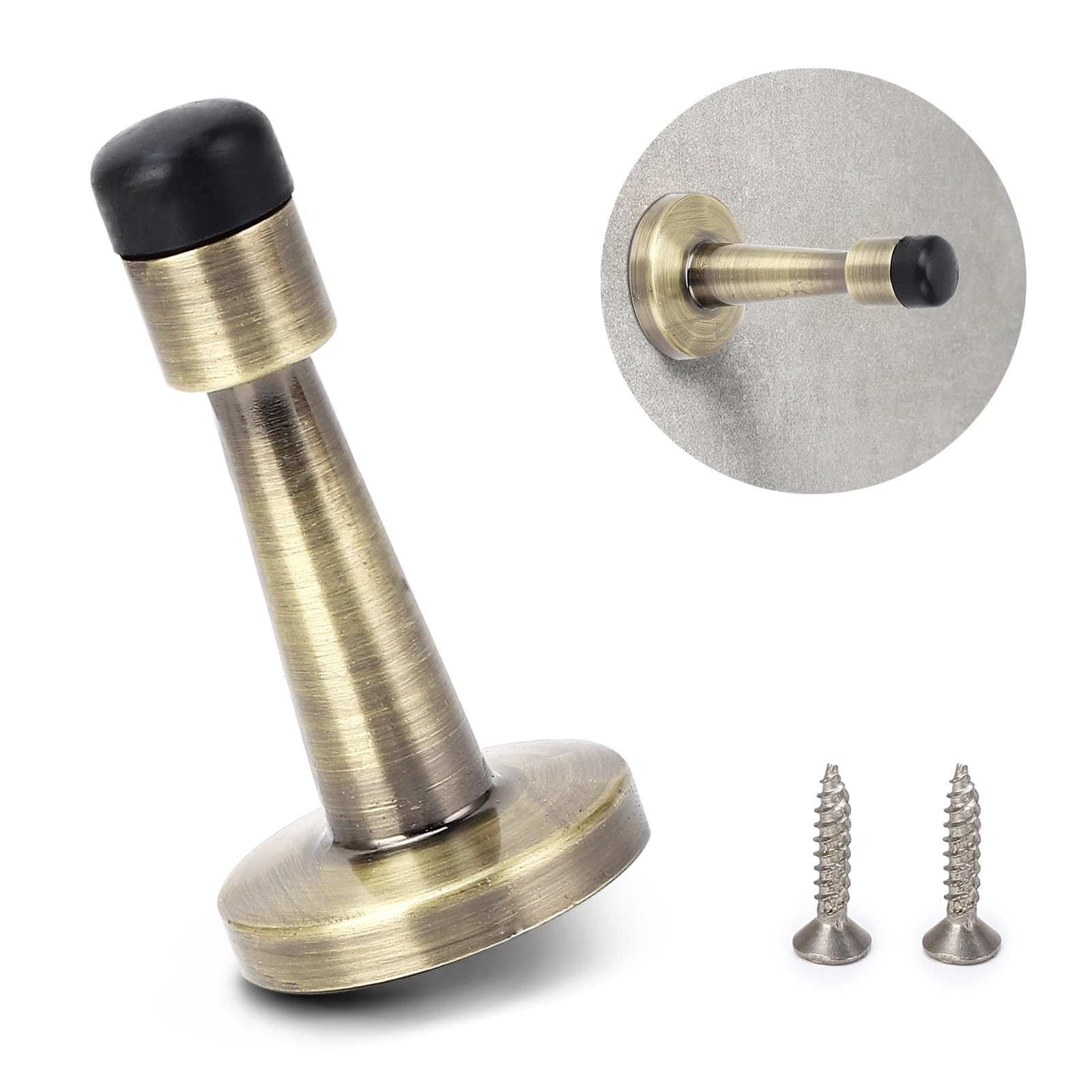 Door Stop, Door Stoppers for Skirtings, Antique Brass Doors Stops, Gold Door Stop, Ideal for Home Office Walls, Duty Wall Mounted Rubber Buffer Bumper with Screws,Brass Gold