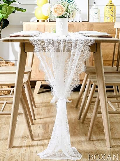 Boxan 30 X 120 Vintage Wedding White Lace Table Runner Rose