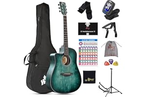 WINZZ HAND RUBBED Series - Left Handed 41 Inches Cutaway Acoustic Acustica Guitar Beginner Starter Bundle with Online Lessons, Padded Bag, Stand, Tuner, Capo, Chords, Strap, Picks, Dark Hunter Green