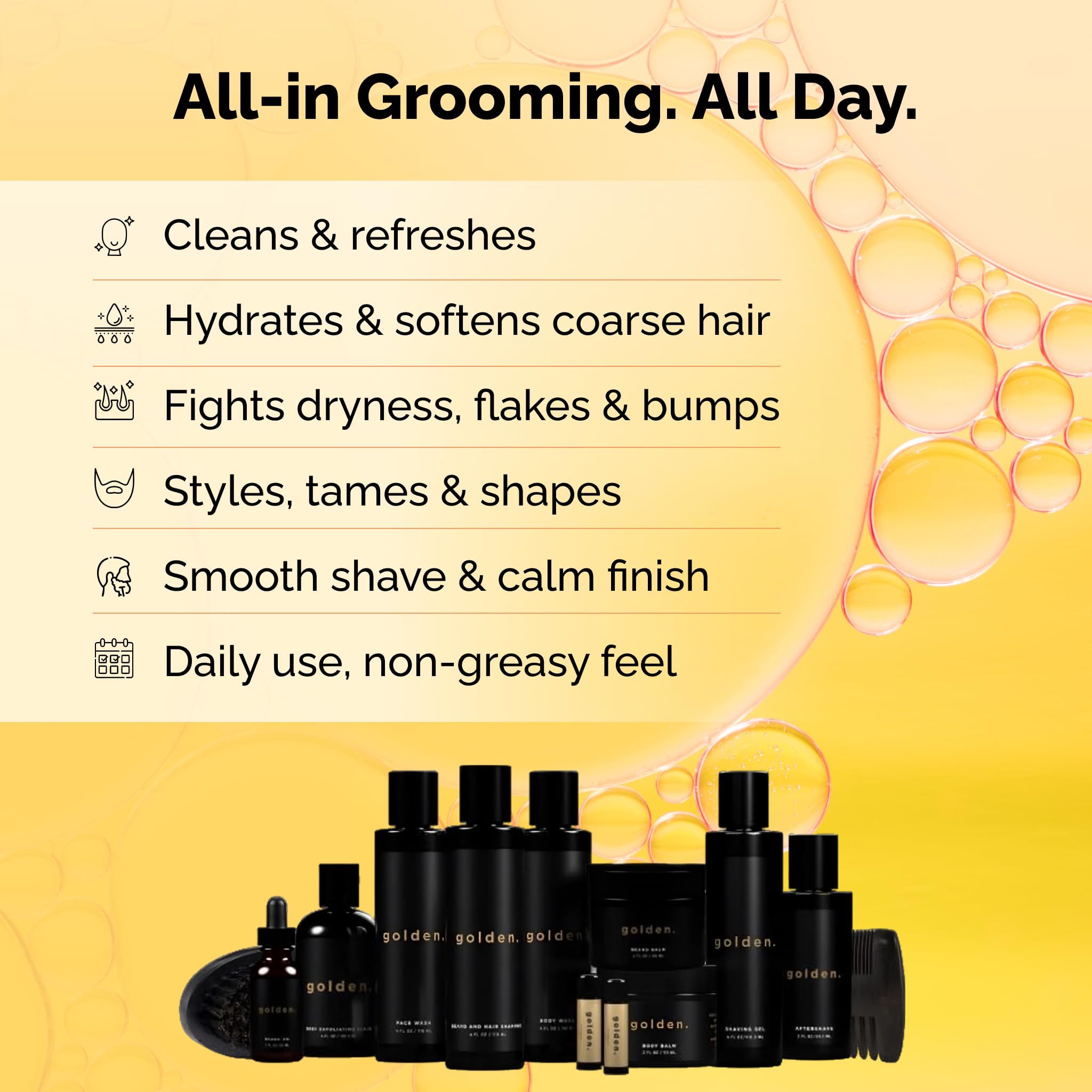 Golden Grooming Co. Complete Men's Grooming Gift Set - Beard Oil, Face & Body Wash, Shampoo, Balms, Moisturizer, Scrub & More