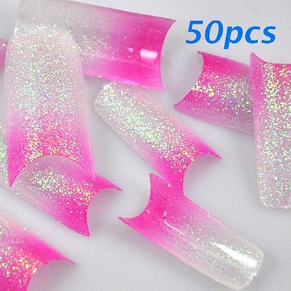 Sodial R Pink White Glitter Acrylic False Nail Art Tips Amazon