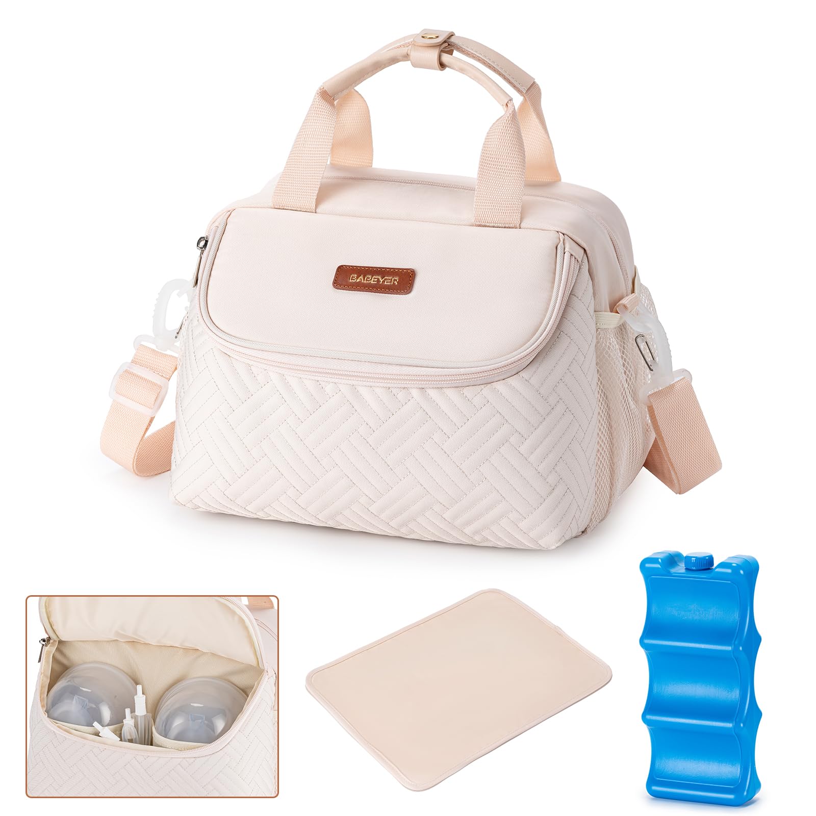 Photo 1 of BABEYER Breastmilk Cooler Bag with Ice Pack Fits 6 Baby Bottles up to 9 Ounce, Wearable Breast Pumps Cooler Bag for Nursing Mom Daycare, Work, Travel- White