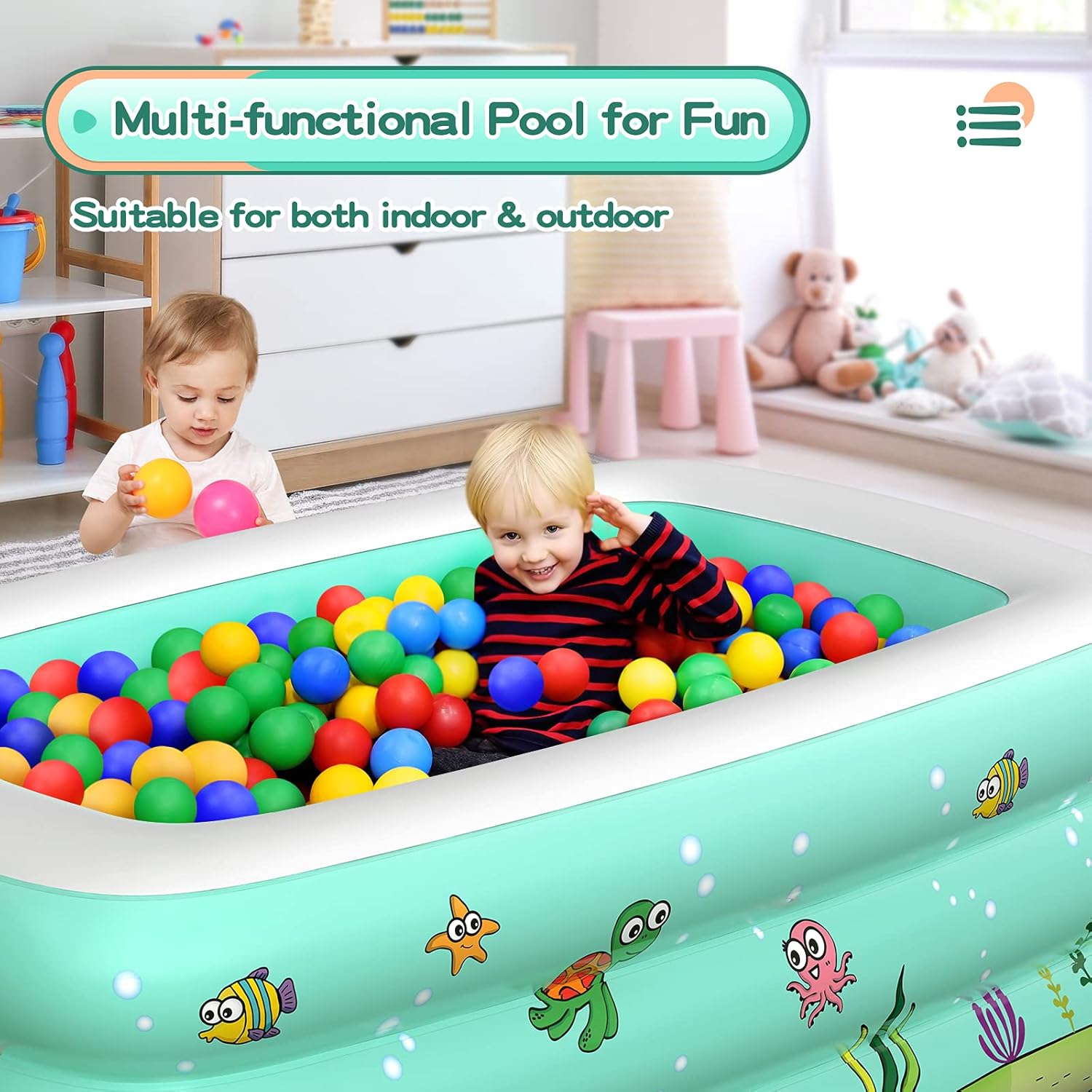 Inflatable Baby Swimming Pool, Portable Inflatable Kiddie Pool, Rectangular Kiddie Paddling Pool Indoor&Outdoor, Child/Children Little Pump Pool Swim Center for Garden, Backyard, Summer Water Party: Kitchen & Dining