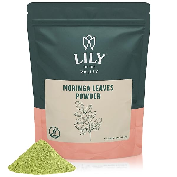 LILY OF THE VALLEY MORINGA LEAF POWDER – GREAT SUPERFOOD FOR MORINGA TEA, MORINGA DRINK – 100% NATURAL SOURCED FROM INDIA – VEGAN & GLUTEN-FREE – PACKED IN RESEALABLE POUCH (16OZ, 453G)
