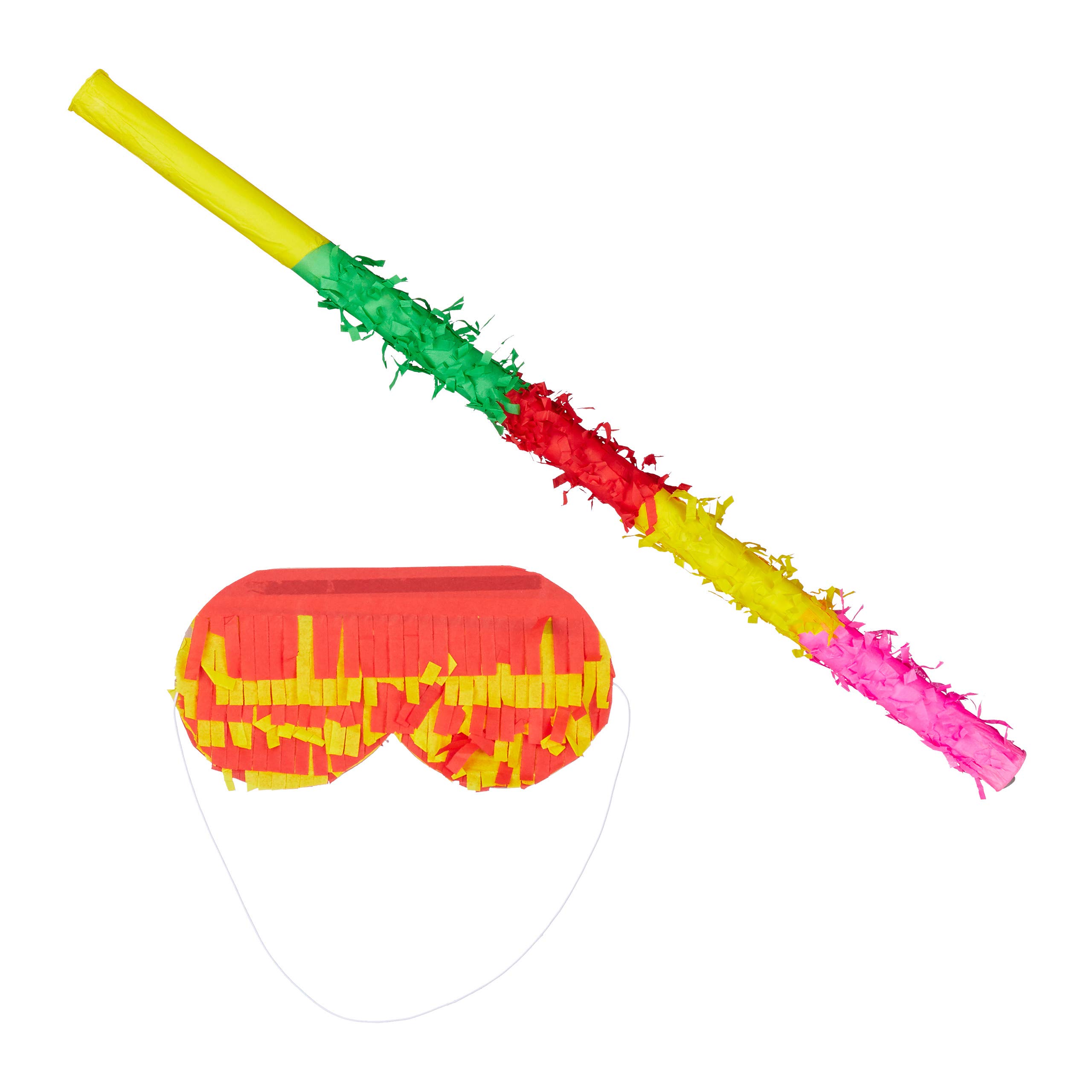 Relaxdays Pinata Accessory Set, Stick & Blindfold, Adults & Children, Pinata Pole With Mask; Paper, 50cm Long, Colourful